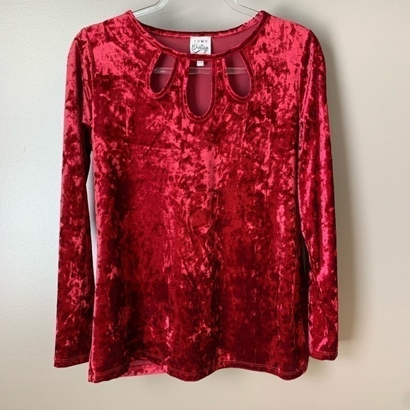 COMO Vintage Red Crushed Red Velvet A-Line Tunic - Picture 6 of 12